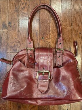 Emilie M Y2K Oxblood Red Faux Leather Buckle Utility Satchel Shoulder Bag Purse